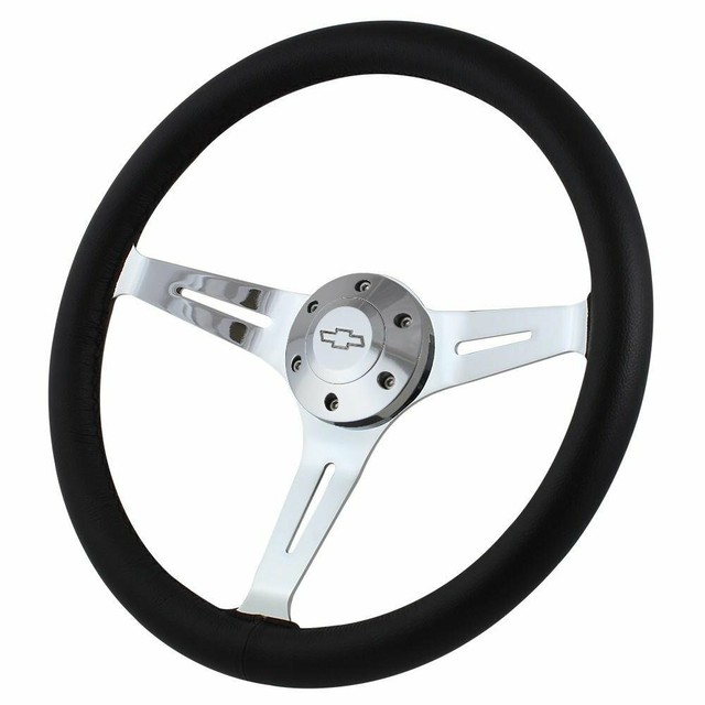 Chrome and Black Leather 15" Steering Wheel Kit For 1995 2001 Chevy S