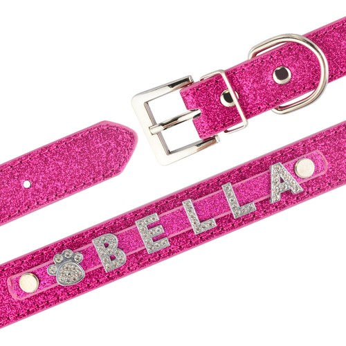 Leather Personalised Girl Dog Collar Diamante Name Charms Kitten Cat Puppy XS-L - Picture 8 of 21