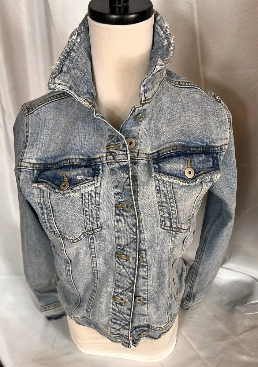 ZARA Basic Short Denim Distressed Jean Jacket Size Large