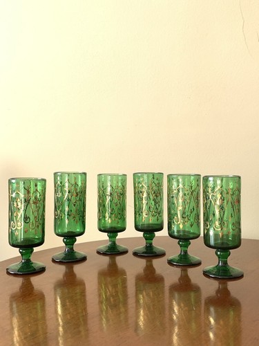 ANTIQUE/VINTAGE SET OF SIX BOHEMIAN TURKISH MARKED DRINKING GLASSES