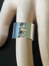 STERLING SILVER 925 14MM WIDE BAND RING SIZE 8 WITH 2 STONES 8.9 GRAMS