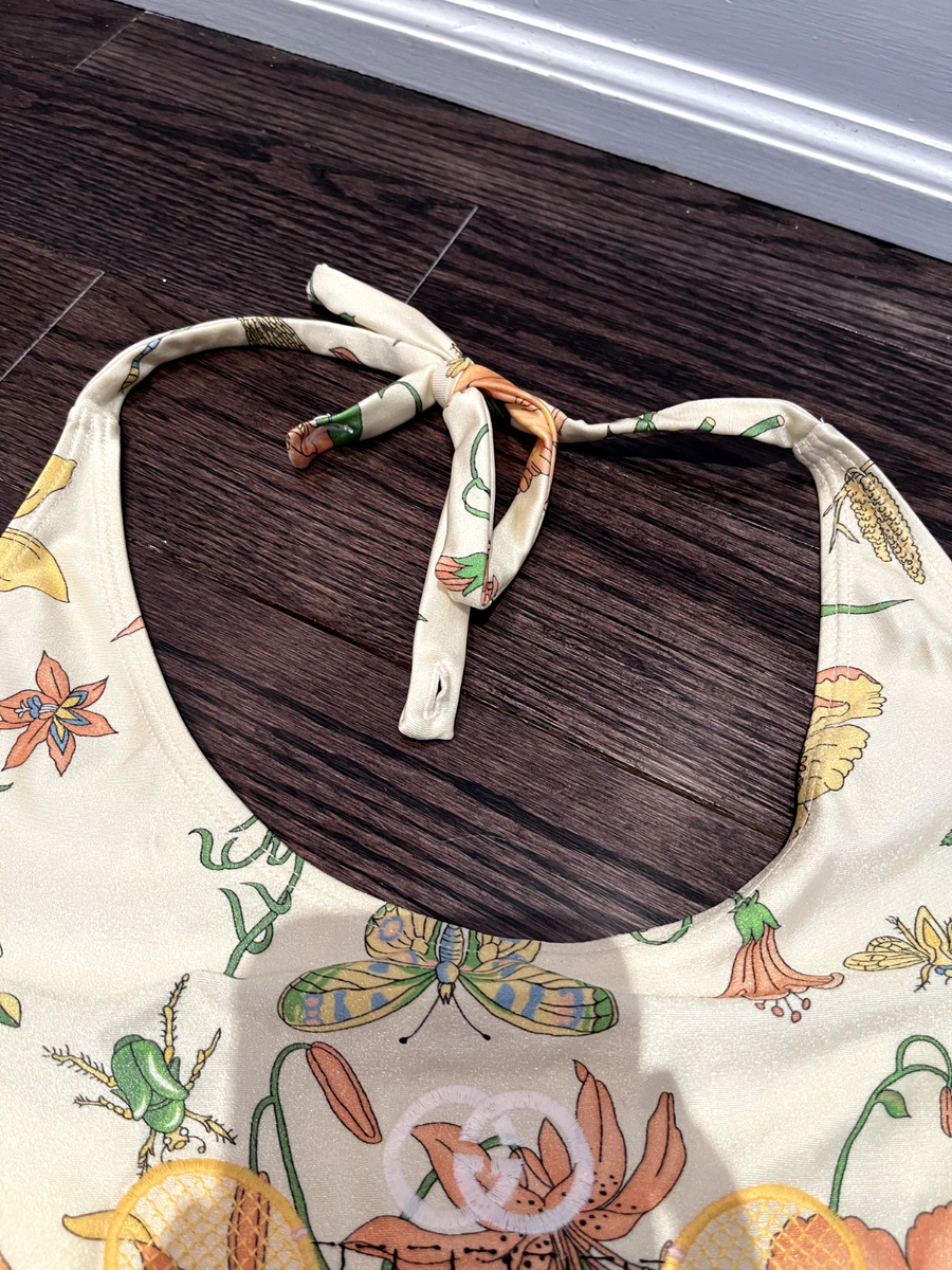 GUCCI White Multi Floral Logo Tennis Embroidered One-Piece