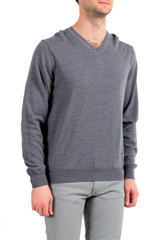 Suéter Just Cavalli Para Hombre 100% Lana Gris Cuello en V US M IT 50 Foto 2 de 4