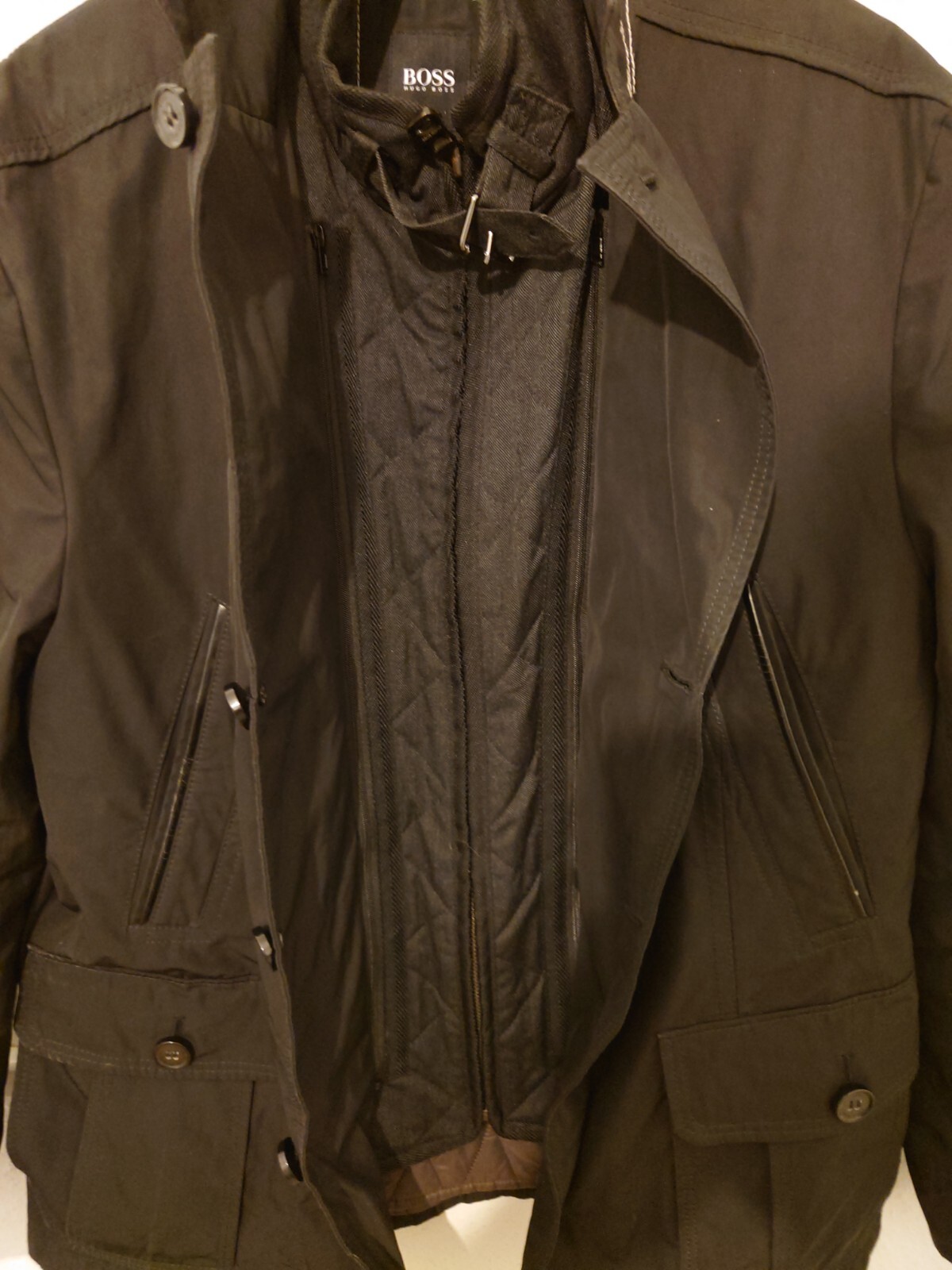 mens hugo boss winter coat medium black removable inner smart business