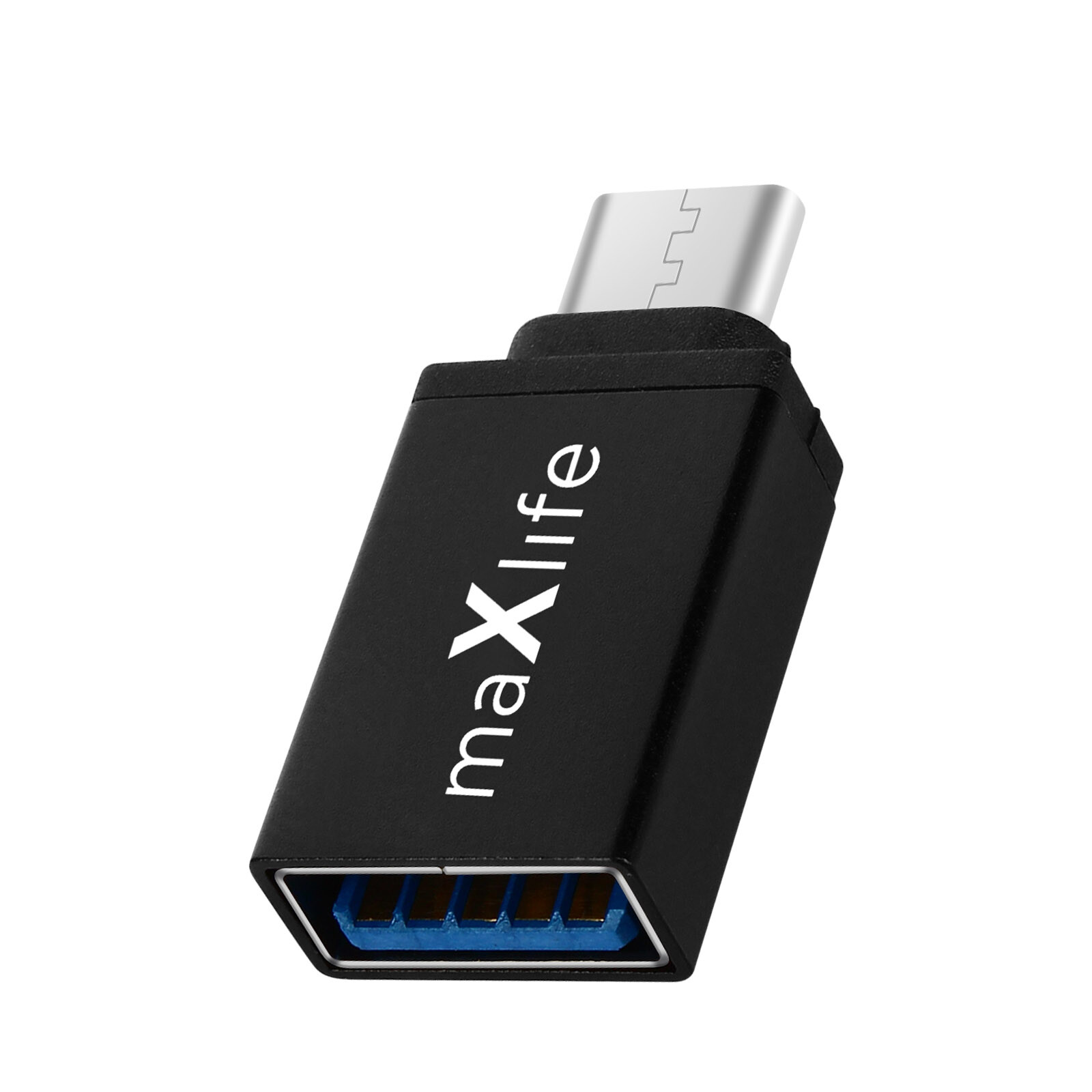 Ultra-compact Black USB-A Female to USB-C Male Adapter