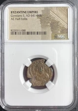 Byzantine Empire Coin 641-668 AD Constans II Genuine NGC Certified Half Follis