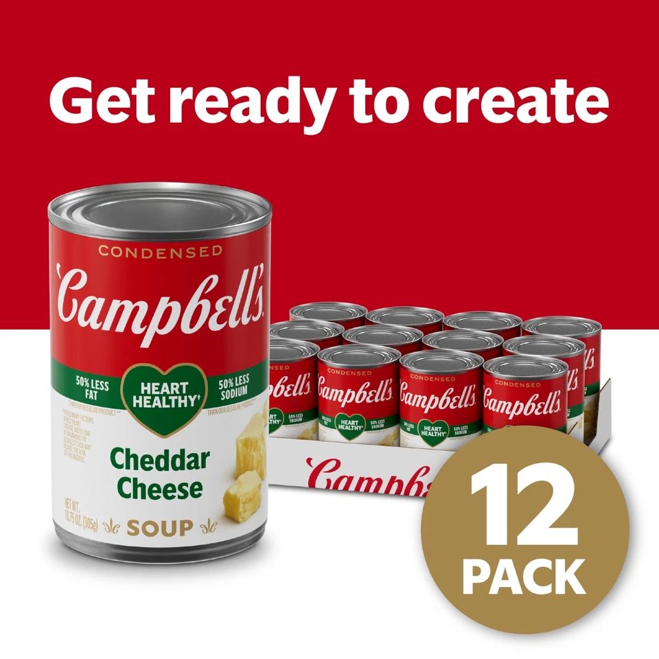 Paquete de 12 latas de sopa de queso cheddar saludable Campbell's Heart 10,75 oz Foto 2 de 4