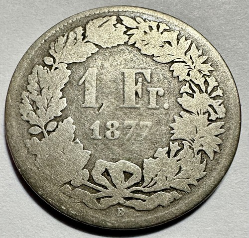 1877 Switzerland 1 Franc - .835 SILVER - Helvetia Standing - KM#24 - Low Mintage - 第 1/2 張圖片