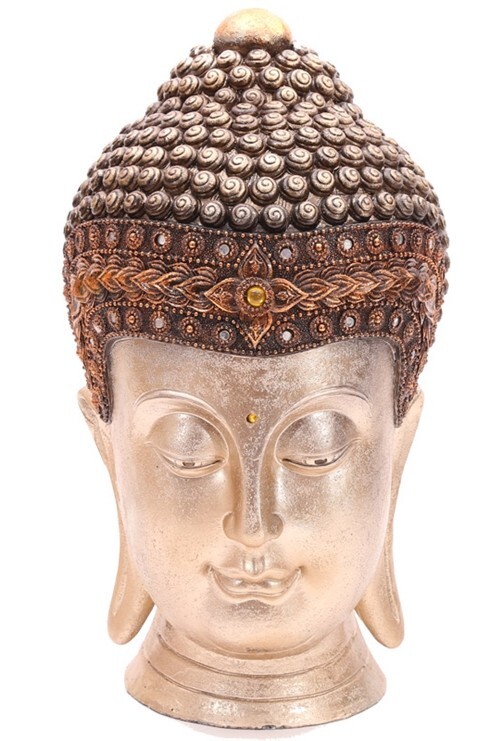 Thai Buddha Kopf 41 cm goldfarben mit Spiegeln und Stein Skulptur Deko Feng Shui