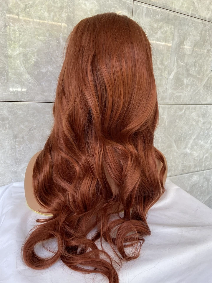 Peluca larga ondulada castaño rojizo cobre rojo encaje frente mezcla calor OK mujeres diaria Foto 3 de 4