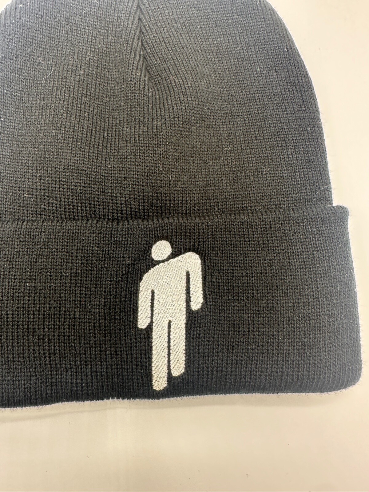 Billie Eilish Knit Cuffed Black with White Logo Beanie One Size