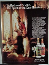 WOLFSCHMIDT GENUINE VODKA VTG 1980 AD, RARE SOUGHT EPHEMERA