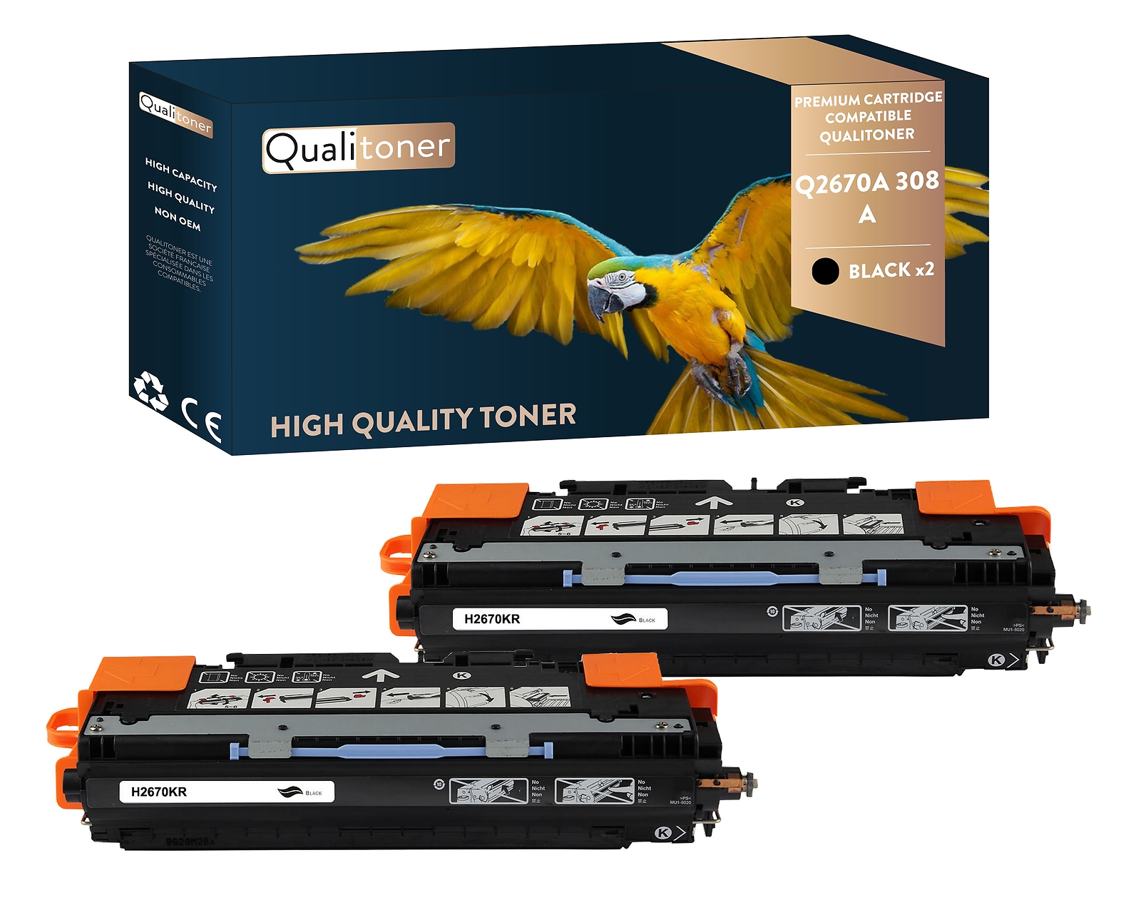 Toner HP Q2670A noir pack de 2 cartouches laser Qualitoner 308A