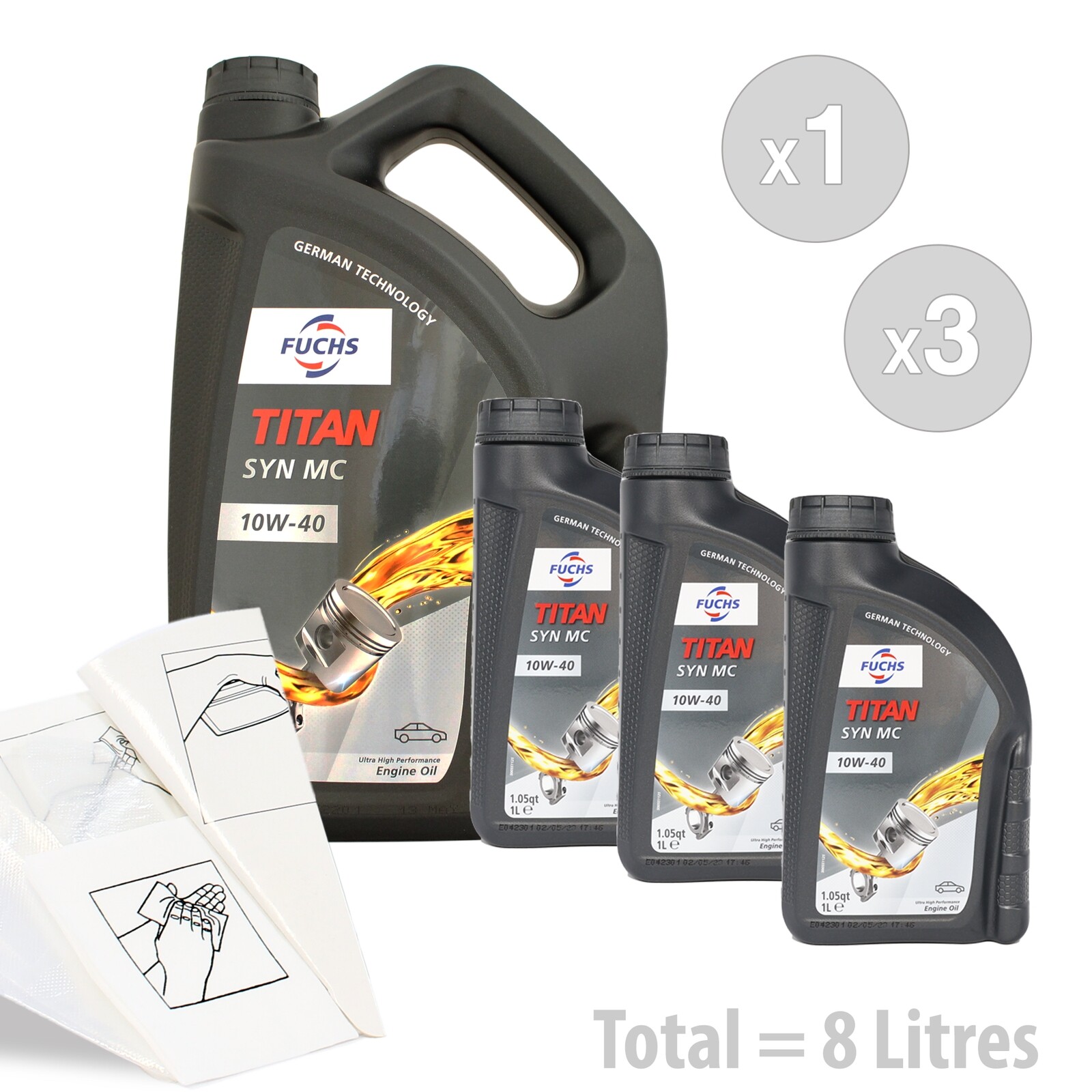 Car Engine Oil Service Kit / Pack 8 LITRES Fuchs TITAN SYN MC 10W40