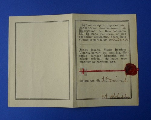 Santino Reliquia Reliquiario Ex Sudario G. M. Vianney Curato d'Ars Certificato