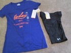 NEW Womens UNDER ARMOUR 2Pc OUTFIT Blk COMPRESSION Shorts+Graphic T SM FREE SHIP