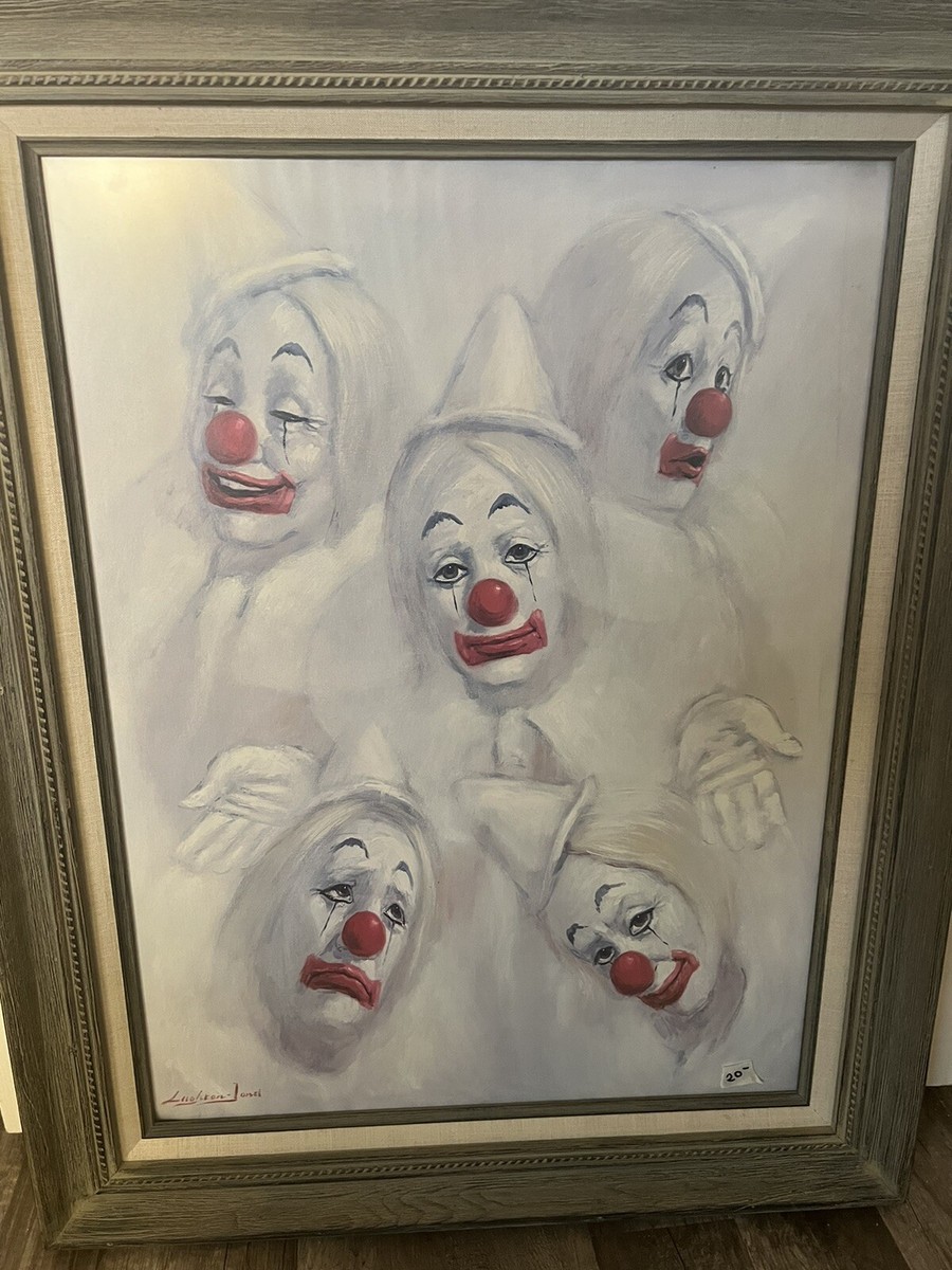 Vintage Barry Leighton-Jones 1976 Framed Art of Five Clowns Framed