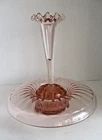 Vintage Pink Depression glass console centerpiece bowl w Epergne 1 horn and frog