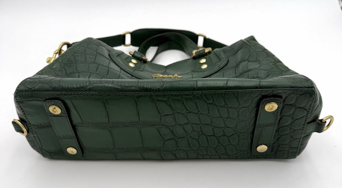 Vintage Coach Ashley Green Leather Croc Embossed Satchel Handbag
