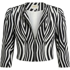 Alberto Makali Zebra Print Cropped Zip Up Jacket Black White Size 12 USA Made