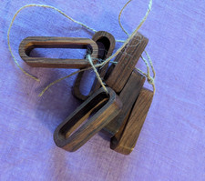 6 Wooden Napkin Rings Mid Century Modern Looking Long loop Tied with string