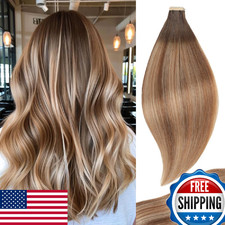 Chestnut Brown to Light Brown Mixed Light Blonde Tape in Hair Extensions Human H