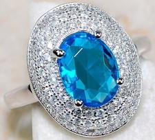 3CT Blue Topaz Topaz 925 Solid Sterling Silver Ring Sz 8 NB1-9