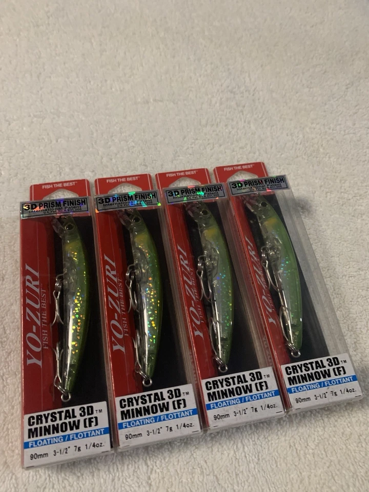 (LOTE DE 4) CRISTAL YO-ZURI 3D PRIZM MINNOW 90mm. 1/4 oz. VERDE PRATA NOVO NA CAIXA - Imagem 2 de 3
