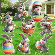 8 Pcs Easter Yard Signs with Stakes, Large Outdoor Easter Bunny Decorations in 8