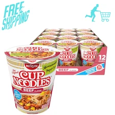Nissin Cup Noodles Soup, Beef Flavor, Microwaveable Paper Cups, Instant Ramen,..