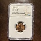 1952-D Lincoln Cent Wheat Penny RD BU Gem NGC MS66 RED