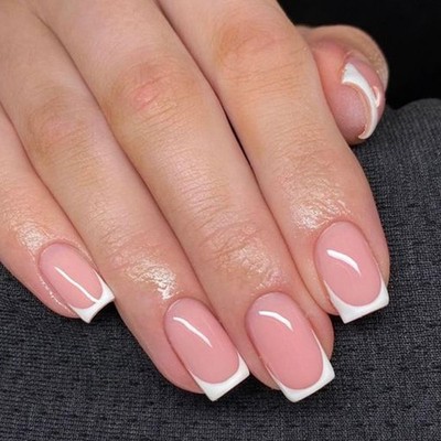 Modelones French Tips Press on Nails, White Short short, A4-French 