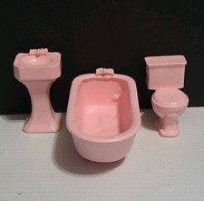 Porcelain/Ceramic Dollhouse Bathroom Pink Vtg Mini Set Footed Tub Sink Toilet