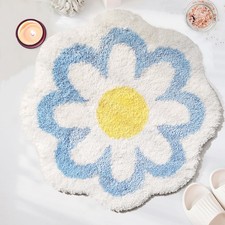 Flower Bath Mat Blue Bathroom Rug Ultra Soft Microfiber Shower 23.6x23.6 In