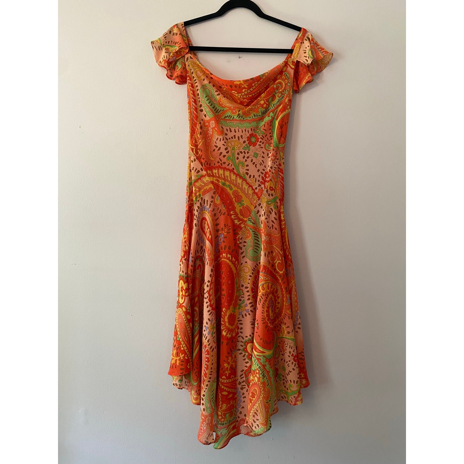 Vintage Y2K Bandolino Pink Green Paisley Flowy Midi Retro Dress Women's size 8