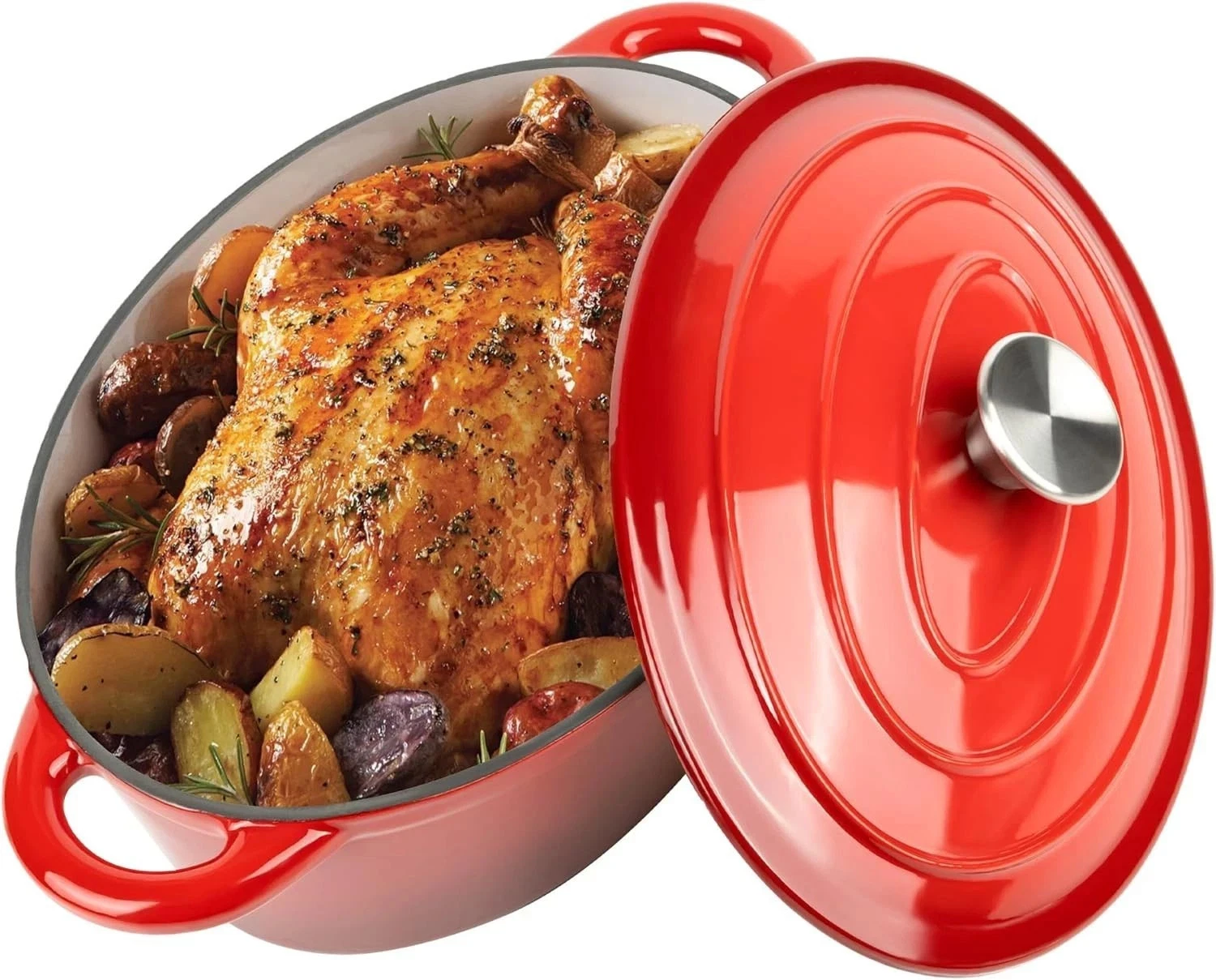 Multifunctional Enameled Cast Iron Dutch Oven 4.5 QT Self-Basting Moisture - Red