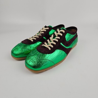 DRIES VAN NOTEN Laminated Green Leather Sneakers New And Authentic