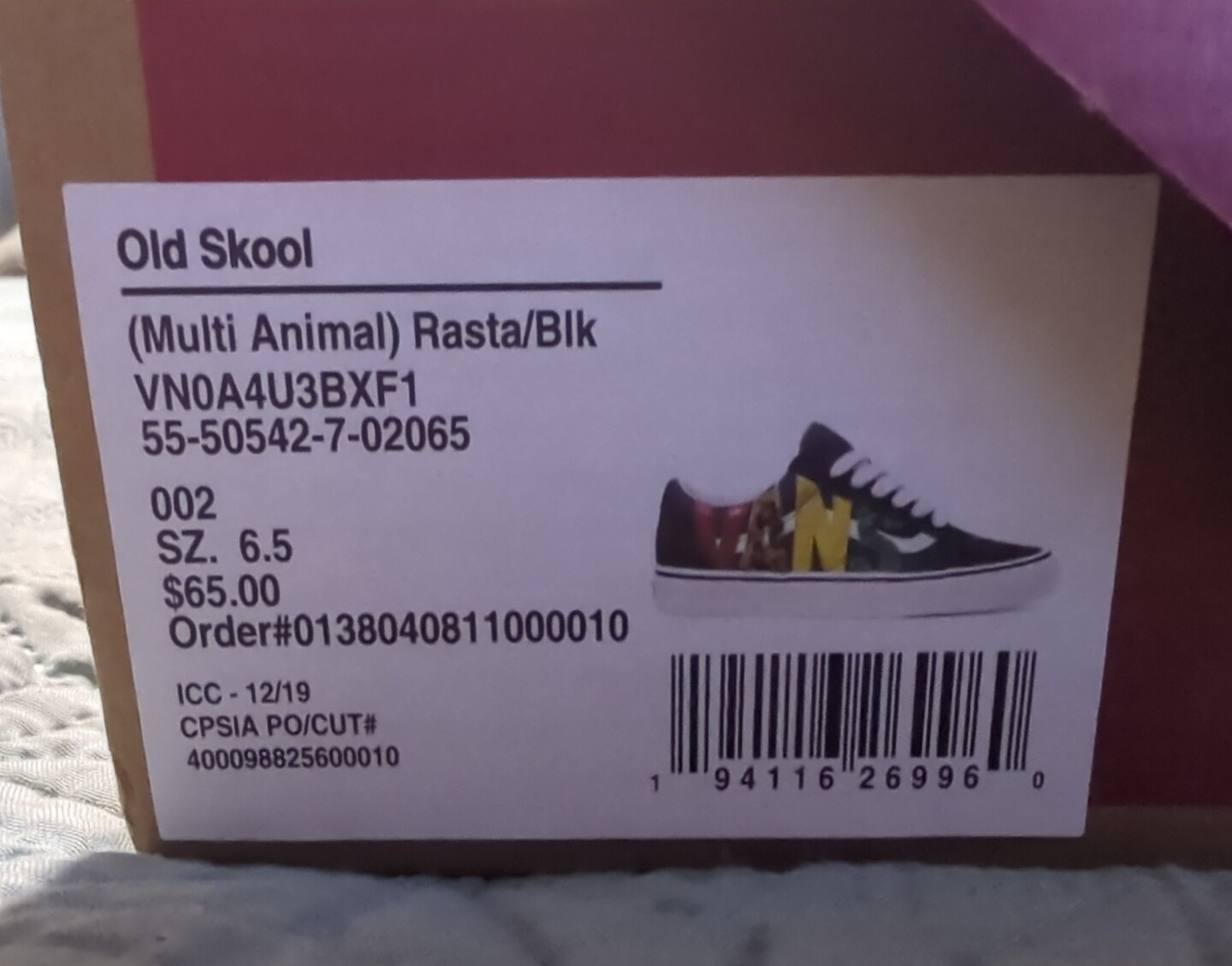 VANS Old Skool Rasta Animal Print Zebra Leopard Script Canvas Suede Shoes Sz 6.5 thumbnail 12