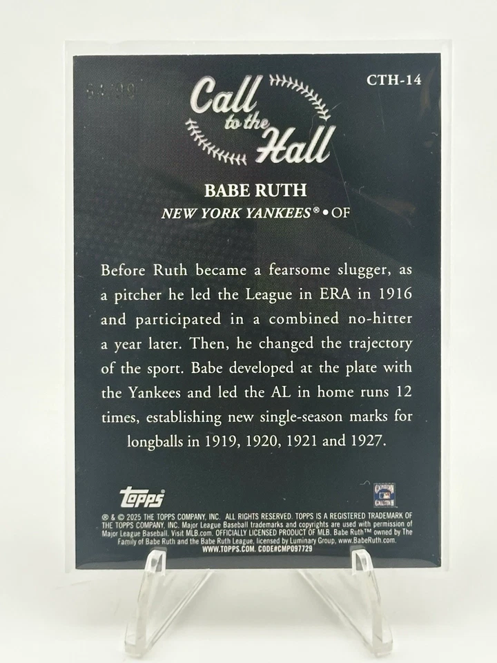 2025 Topps Series 1 Call to the Hall Babe Ruth #CTH14 GREEN Foil /99 - Image 2 of 2
