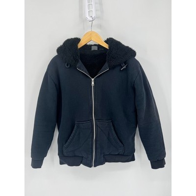 Armani Exchange Mens Black Faux Fur Lined Zip Up Hoodie Winter