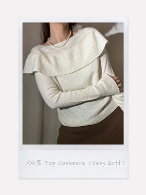 50% Kaschmir 50% Wolle Feder breiter Kragen Strick - cremeweiß, dehnbar, Gr. M/L