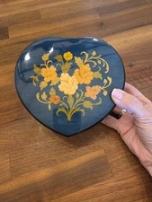 Vintage Reuge Music Heart Shape Floral Jewelry Box Plays Music,  Made in Italy.