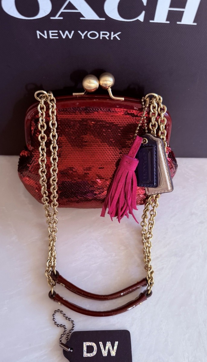 COACH POPPY LIMITED EDITION RED SEQUINS FRAME KISSLOCK BAG 21218