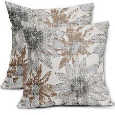 Sweetshow Brown Grey Gray Pillow Covers 18x18 Set of 2 Retro Sunflower Flower...