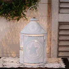 Irvins Country Tinware Americana Lantern in Rustic White