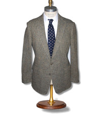 Vtg POLO Ralph Lauren Men's 42L Fit Herringbone Tweed Blazer Jacket Beige Gray