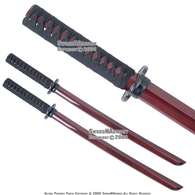 2 Pcs Red Kendo Wooden Bokken Samurai Practice Katana Sword Set | eBay
