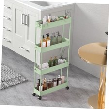 Slim Storage Cart 4 Tier - Bathroom Organizer Rolling Utility - Mobile 1 - Green