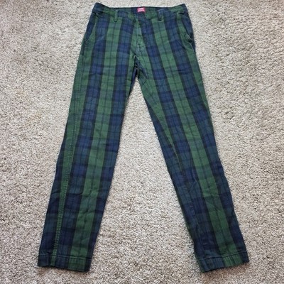 Levis XX Chino Mens 29x32 Green Navy Black Watch Plaid Tapered Pants 85226-0121