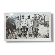 WWII Original Photo US Soldiers Standing in Uniform Group Shot Velox Paper 1940s